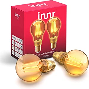 Lampă LED cu filament inteligent innr E27, compatibilă cu Philips Hue*, Alexa și Google (este necesară o punte), Vintage, 2200K, 2-Pack, RF 263-2