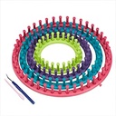 Set de inele de tricotat Relaxdays, 4 rame de tricotat, cu instrucțiuni, set de tricotat pentru începători, Ø 28cm, 24cm, 19cm, 14cm, multicolor, 1 bucată