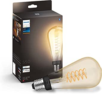 Lampă Philips Hue White E27 Filament Giant Edison, design de epocă, lumină albă caldă, reglabilă, controlabilă prin intermediul aplicației, compatibilă cu Amazon Alexa (Echo, Echo Dot)