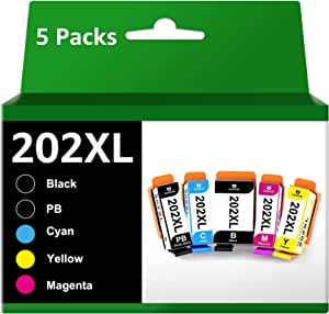 Cartușe de imprimantă AUMOK 202XL compatibile cu Epson 202 XL pentru Expression Premium XP-6000 XP-6001 XP-6005 XP-6100 XP-6105 (1 negru, 1 negru foto, 1 cian, 1 magenta, 1 galben, pachet de 5)