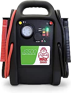 MAXTOOLS JS500 2200A 22Ah, UltraSafe jump starter powerbank, pentru autoturisme și camionete, pentru motoare diesel și pe benzină de 12V, jump starter cu lumină LED, conexiune USB și cablu de jumper.
