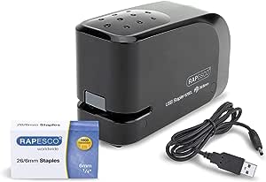 Rapesco 1454 626EL Capsator automat USB/baterie, capacitate de capsare de 15 coli, negru