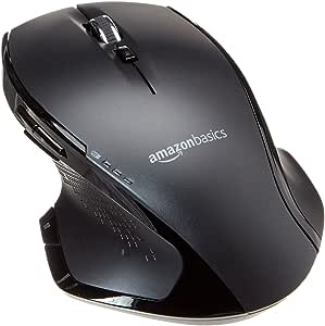 Amazon Basics - Mouse wireless ergonomic cu derulare rapidă, dimensiune normală, negru