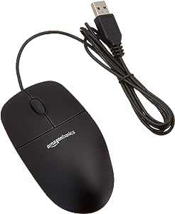 Amazon Basics - Mouse optic cu 3 butoane și conexiune USB pentru Windows și Mac OS X, negru
