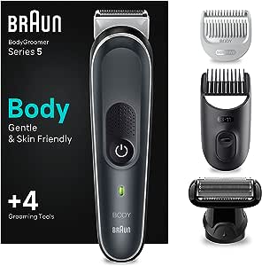 Braun Series 5 Bodygroomer / Aparat de ras intim pentru bărbați, îngrijire corporală și epilare pentru bărbați, pentru piept, axile, accesorii pieptene 1 - 11 mm, rezistent la apă, 100 min. de funcționare, cadou bărbat, BG5370