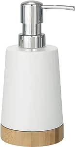 WENKO Bamboo Bamboo ceramic soap dispenser - dozator de săpun lichid, dozator de lichid de spălat capacitate: 0,33 l, ceramică, 9 x 17,5 x 8 cm, alb