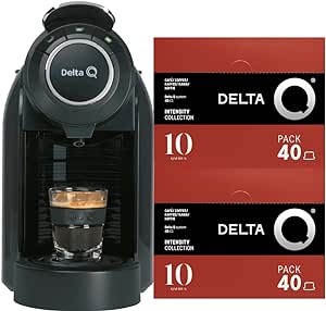 Delta Q - Qool Evolution Capsule Coffee Maker - Negru - Presiune 19 Bar - Capacitate 1 l - Conține 2 pachete de 40 de capsule de cafea Qalidus Intensitate 10