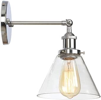 HJXDtech Lampă de perete de epocă industrială Lampă de perete modernă cu acoperire cromată Lampă de suport Lampă de sticlă transparentă Lampă de perete cu soclu E27 Lampă de perete pentru baie Holul dormitor Coridor (triunghi)