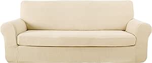 Deconovo Couch Throw Jacquard Sofa Cover Stretch Sofa Cover Living Room, 3-Seater (180-230 cm), Cream