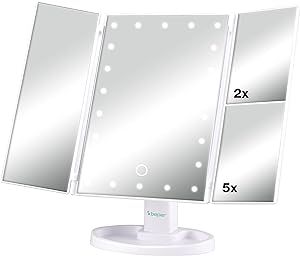 BEPER P302VIS050 Oglindă de machiaj cu iluminare, lupă 1x / 2X / 5X - Oglindă de machiaj cu iluminare pentru stația de machiaj, Mică