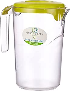 Ecoplast , Ulcior de plastic cu capac, din policarbonat, util și comod de utilizat, indestructibil, ideal pentru apă/sucuri/sucuri, Fabricat în Italia, 1,5 l, diverse culori, 1 bucată