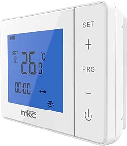 Cronotermostat digital Melchioni MKC MK-683 cu programare săptămânală cu acumulator, design elegant și afișaj retroiluminat, potrivit pentru cazane de perete