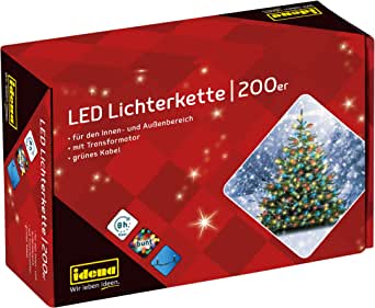 Idena 8325068 - Lanț de lumini LED cu 200 de LED-uri colorate, cu funcție de temporizare de 8 ore și transformator, cu o lungime de aprox. 27,9 m, pentru interior și exterior, ca decor pentru petreceri, Crăciun, nuntă