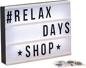 Relaxdays Light Box, set de cutii luminoase cu 85 de caractere, litere, panou luminos cu LED-uri, HxLxP: 22 x 30 x 4,3 cm, alb/negru