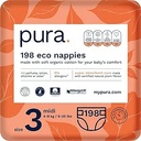 Scutece Pura Premium Eco Baby mărimea 3 (Midi 4 -9kg / 9-20 lbs) 6 x 33 pe pachet, 198 de scutece sustenabile pentru copii, fără parfum, testate clinic și hipoalergenice.