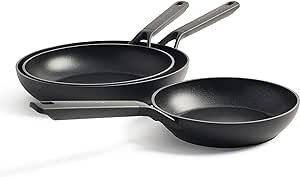 Set de tigăi KitchenAid Classic Frying Pan Set 20cm, 24cm și 28cm, anodizat dur, fără PFAS, cu strat antiaderent ceramic sănătos, rezistent la inducție, cuptor și mașină de spălat vase, negru