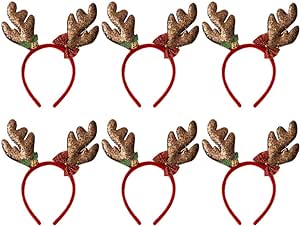 Amosfun 6 x Christmas Reindeer Antlers Headband Bandă de păr Headpiece Headband pentru Crăciun Paște Halloween Party (Coffee Brown Gold Powder Antlers) Dimensiunea 1 Cafea / Aur colorat
