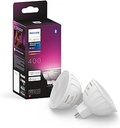 Lampă LED Philips Hue White Ambiance & Color MR16, reglabilă, 16 milioane de culori, controlabilă prin aplicație, compatibilă cu Amazon Alexa (Echo, Echo Dot), pachet dublu