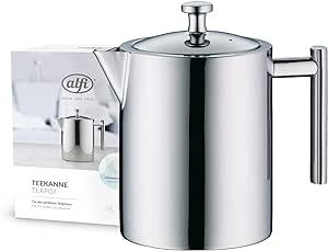 alfi TEA POT 1.40l, ulcior de vid din oțel inoxidabil cu filtru de ceai și prinzător de ceai, oțel inoxidabil cu un singur perete, ulcior termos durabil, ideal ca un ceainic pentru ceai vrac, rezistent la mașina de spălat vase, fără BPA