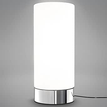 B.K.Licht - Lampă de noptieră cu atingere reglabilă în 3 trepte, soclu E14, sticlă cilindrică albă, lampă de masă, lampă, lampă de noptieră, lampă de masă, lampă de birou, lampă de citit, lampă de lectură, lumină de citit