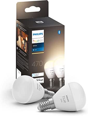 Philips Hue White E14 Candelabru alb E14 Twin Pack 2x470lm, lumină albă caldă, reglabilă, controlabilă prin aplicație, compatibilă cu Amazon Alexa (Echo, Echo Dot)