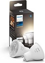 Lampă Philips Hue White GU10, pachet dublu 2x400lm, lumină albă caldă, reglabilă, controlabilă prin aplicație, compatibilă cu Amazon Alexa (Echo, Echo Dot)