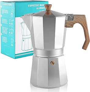 Wedrink espresso maker 9 cești, espressor italian pentru cafea, espressor italian pentru cafea, espressor pentru cafea 450ml, mâner din lemn, aluminiu, argint