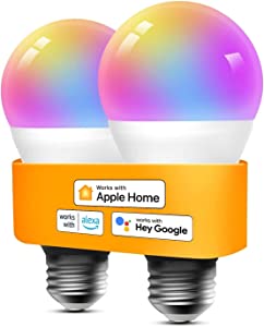 Refoss Smart WLAN Smart WLAN Light Bulb E27 Suportă HomeKit, lampă inteligentă Alexa Lampă LED multicoloră reglabilă cu LED-uri cu Siri, Alexa, Google Assitant, 9W RGBW 2700K-6500K alb cald și alb rece, 2 pachete