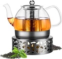 Ceainic cu set de încălzitor de ceainic, set de ceai din sticlă borosilicată de ceai Mture 1200ml și costum de ceainic de ceai cu încălzitor de ceai cu inserție de strecurătoare din oțel inoxidabil pentru ceai negru ceai verde ceai de fructe ceai parfumat