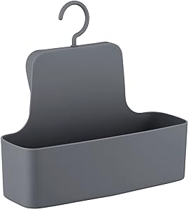 Suport de duș WENKO Barcelona, suport de duș cu raft, cârlig mobil, pentru agățarea pe peretele de duș, fixare fără găurire, din plastic robust, (L x H x P): 26 x 24 x 9 cm, antracit