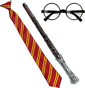 set de costume de vrăjitor din 3 piese, compus din ochelari, cravată și baghetă magică pentru carnaval și Halloween (03 piese - glasses.wand.tie)