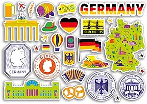 A5 Sticker Sheet Germania Obiective turistice Germania Vinil autocolant - Fun Germană Harta Aeroport Ștampilă Skyline Steag Călătorie Vacanță Țara Orașul Estetic #80313