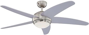 Ventilator de tavan Bendan 72220 de 132 cm cu o singură lumină și cinci palete, finisaj crom satinat cu sticlă opalină de lapte [clasa energetică G]