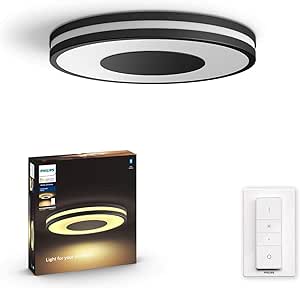 Plafonieră Philips Hue White Ambiance Being (2.500 lm), inclusiv întrerupător, plafonieră reglabilă pentru sistemul de iluminat Hue cu toate tonurile de alb, control inteligent al luminii prin voce și aplicație, negru