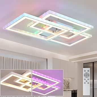 Homefire lampă de tavan LED plafonieră LED pentru camera de zi - 45W lampă de cameră de zi modernă dimabilă cu telecomandă lampă de dormitor RGB schimbare de culoare dormitor iluminat de tavan geometric pentru bucătărie hol [clasa energetică G]