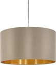EGLO Lampă suspendată Maserlo, lampă suspendată cu 1 lumină din material textil, lampă suspendată din metal argintiu și material textil de culoare taupe, auriu, soclu E27, Ø 38 cm