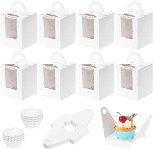 Coolty 50 de bucăți cutii de cupcake cu 1 gaură cutii de ambalaj din carton cutii de patiserie de panificație cu 100 de bucăți de forme de cupcake pentru prăjituri brioșe brioșe prăjituri deserturi prăjituri (alb)