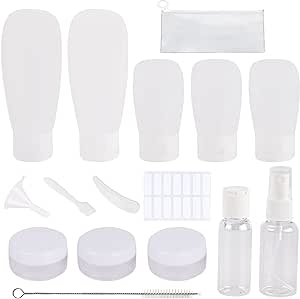 16 bucăți set de călătorie set de cosmetice goale, sticle de călătorie pentru a umple 60ml 30ml, set de sticle de călătorie fără scurgeri cu geantă de toaletă recipient de călătorie din plastic reîncărcabil pentru șampon loțiune balsam gel de duș