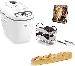 Moulinex OW6101 Home Bread Mașină de făcut baghete de pâine | pentru până la 1,5 kg de pâine | 16 programe | pâine de casă | formă de pâine antiaderentă | inclusiv tăvițe pentru baghete și caiet de rețete | alb