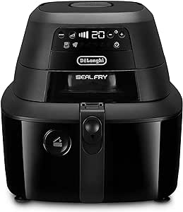 Friteuză cu aer De'Longhi FH2184.BK IDEALFRY, capacitate 1,25 kg, panou de control digital, 5 programe presetate, hublou, sistem SHS Double, prăjire ușoară, tigaie detașabilă 3,9 l, negru