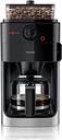 Aparat de cafea cu filtru Philips cu râșniță - ibric de sticlă de 1,2 litri, până la 12 cești, negru/metalic (HD7767/00),1000 W, 21,2 x 27,7 x 44 cm, oțel inoxidabil/negru