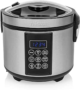 Tristar RK-6132 Cuptor digital din oțel inoxidabil pentru orez și multi-cooker, capacitate de 1,5 litri, putere de 500 de wați, funcție de menținere la cald până la 24 de ore, 7 programe de gătit diferite, accesorii