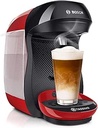 Aparat de cafea cu capsule Tassimo Happy TAS1003 de la Bosch, peste 70 de băuturi, complet automat, potrivit pentru toate ceștile, economisește spațiu, 1400 W, 0,7 litri, roșu/antracit