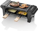 Bestron raclette pentru 1 până la 2 persoane, mini-grill de masă cu două tigăi, două raclete din lemn și două suporturi de pahare, 350 wați, culoare: negru