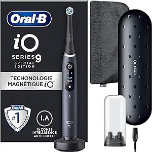 Oral-B iO Series 9 Special Edition, periuță de dinți electrică, conectată prin Bluetooth, 7 moduri de periaj, 1 husă de călătorie, 1 geantă, negru