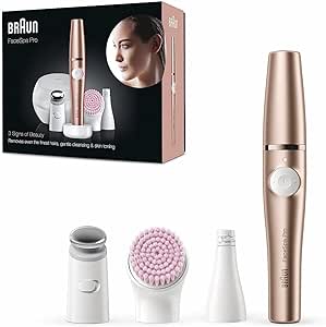 Braun FaceSpa Pro Beauty Set( Acumulator defect) cu epilator facial pentru femei / îndepărtarea bărbii, perie de curățare facială, cutie de depozitare, îndepărtarea părului, curățarea și strângerea pielii, SE921