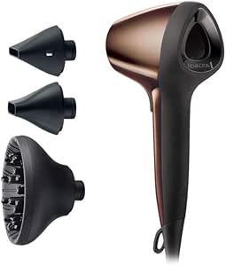 Uscător de păr Remington Ion Air3D bronz [ușor și echilibrat] flux de aer 3D unic + inovator (flux de aer de 110km/h, 3 setări de încălzire și 2 setări separate ale suflantei, 2 duze de styling + difuzor) D7777