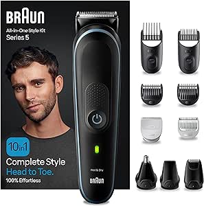 Set Braun All-In-One Beard Care Bodygroomer Set, aparat de tuns barba, tuns barba, tuns barba/bărbați, aparat de tuns păr, rezistent la apă, reîncărcabil, 100 min. de funcționare fără fir, cadou bărbat, MGK5445