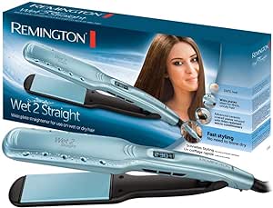 Remington îndreptare largă Wet2Straight (pentru utilizare umedă și uscată - pentru uscarea și îndreptarea părului, ingrediente microactive anti-frizz activate termic), afișaj LCD, 140-230 ° C, îndreptare a părului S7350, turcoaz