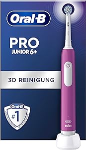 Periuță de dinți electrică Oral-B Pro Junior / Periuță de dinți electrică pentru copii cu vârsta de peste 6 ani, senzor de presiune, 3 moduri de periaj, inclusiv sensibil pentru îngrijirea dentară, peri moi și cronometru, Designed by Braun, violet